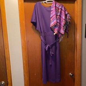 Chic Purple Midi Dress With Free Scarf🍀